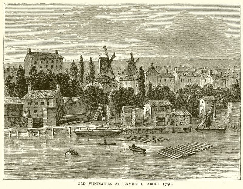 Stare wiatraki w Lambeth, około 1750 autorstwa English School