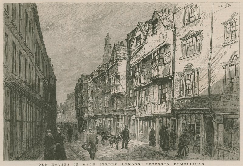 Stare domy na Wych Street w Londynie, niedawno rozebrane autorstwa English School