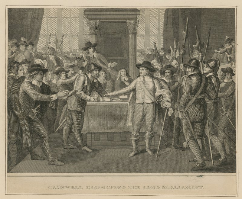 Oliver Cromwell rozwiązuje Długi Parlament autorstwa English School