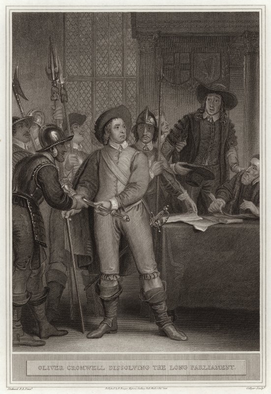 Oliver Cromwell rozwiązuje Długi Parlament autorstwa English School