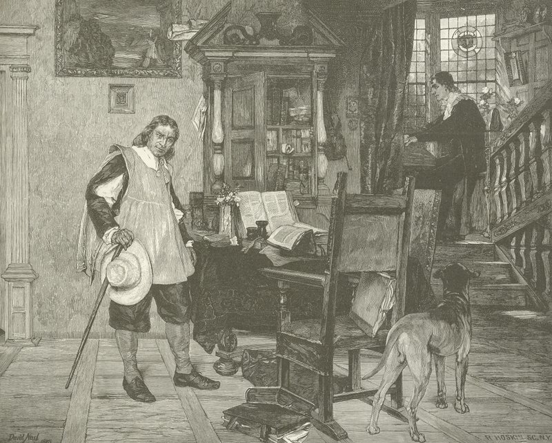 Oliver Cromwell odwiedza Milton autorstwa English School