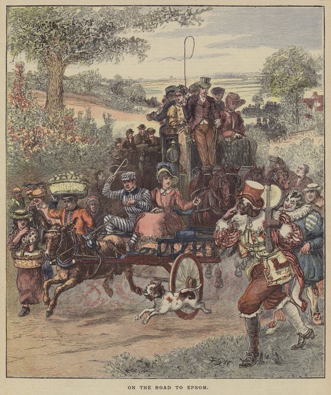 On the Road to Epsom (kolorowy grawerunek) autorstwa English School