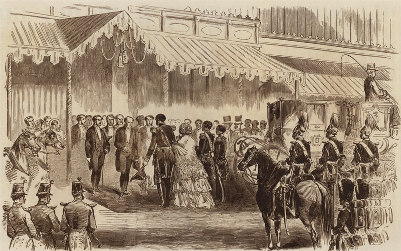 Otwarcie Kryształowego Pałacu, przybycie Jej Królewskiej Mości, 1854 autorstwa English School