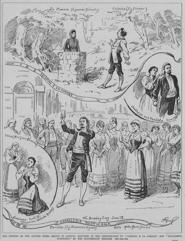 Otwarcie jesiennego sezonu operowego w Londynie: sceny ze spektakli Crispino e la Comare i Cavalleria Rusticana w Shaftesbury Theatre autorstwa English School