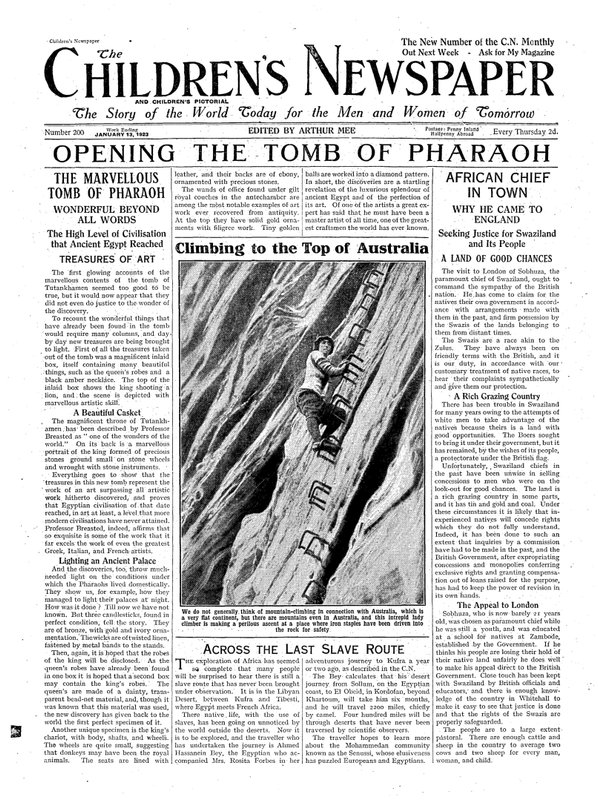 Otwarcie grobowca faraona, ilustracja z „Gazety dla dzieci”, 13 stycznia 1923 (druk gazetowy) autorstwa English School