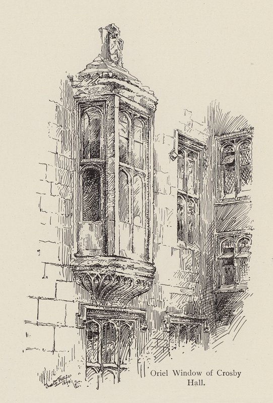 Okno Oriel w Crosby Hall, zwrócone w stronę Great St Helen