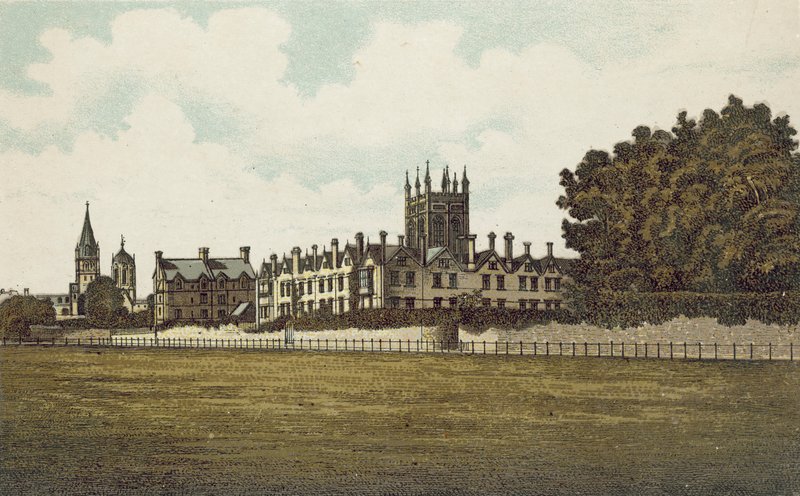 Oxford: Merton College od strony pól (kolorowa litografia) autorstwa English School