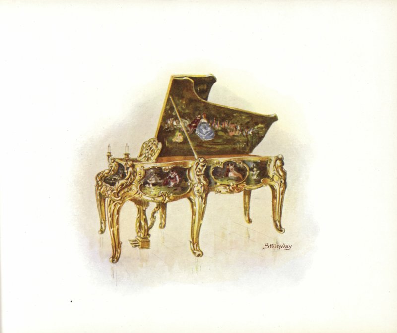Strona z katalogu sztuki Steinway & Sons (kolor lito) autorstwa English School