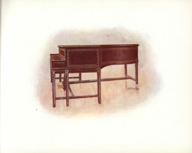 Strona z katalogu sztuki Steinway & Sons (kolor lito) autorstwa English School