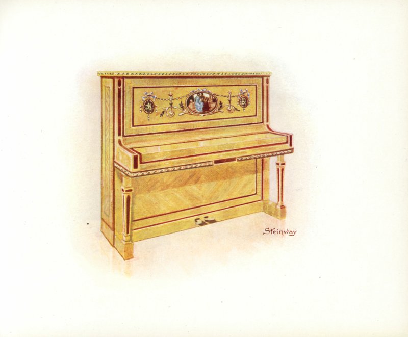 Strona z katalogu sztuki Steinway & Sons (kolor lito) autorstwa English School