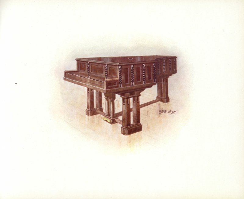 Strona z katalogu sztuki Steinway & Sons (kolor lito) autorstwa English School