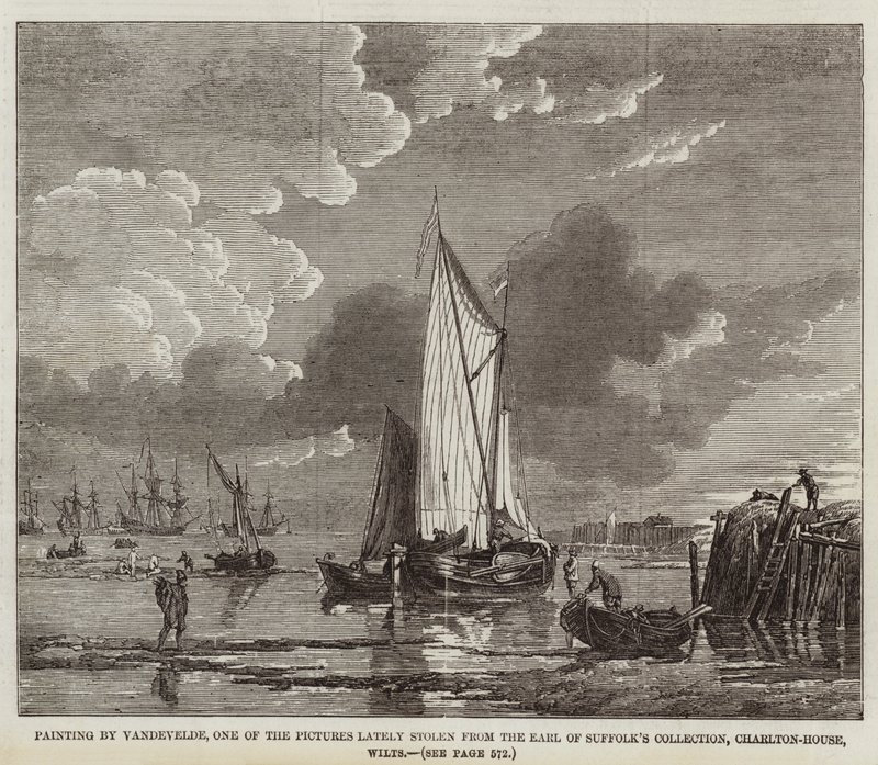 Obraz Vandevelde, jeden z obrazów skradzionych ostatnio z kolekcji hrabiego Suffolk, Charlton-House, Wilts (grafika) autorstwa English School