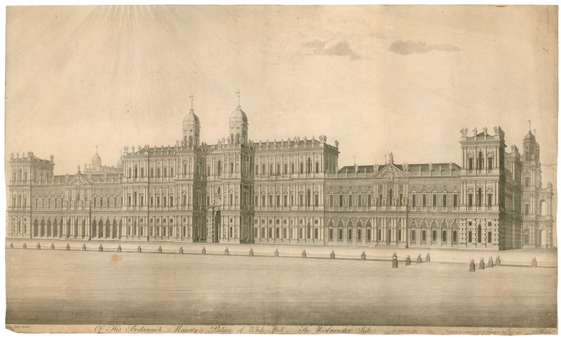 Pałac Whitehall. Opublikowano 1748 autorstwa English School