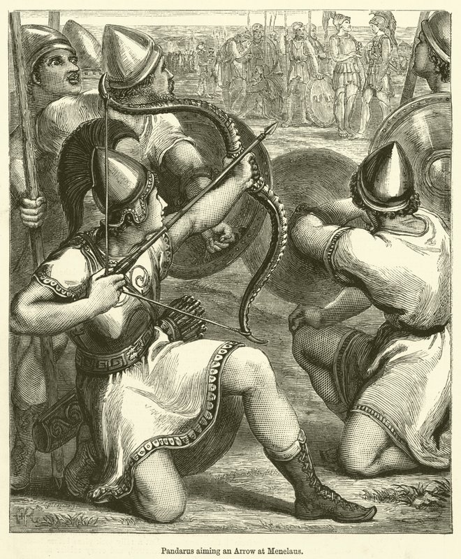 Pandarus celujący strzałą w Menelaosa (rycina) autorstwa English School