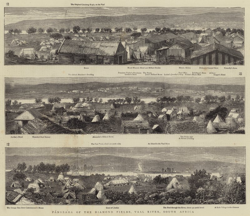 Panorama Diamentowych Pól, rzeka Vaal, RPA (rycina) autorstwa English School