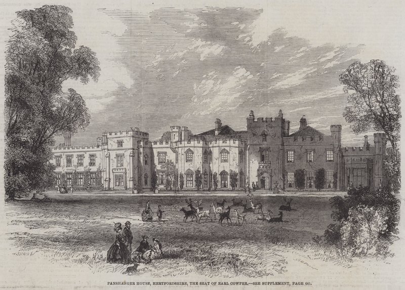 Panshanger House, Hertfordshire, siedziba hrabiego Cowpera (grafika) autorstwa English School