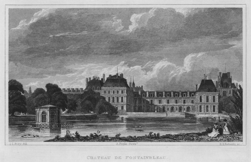 Paryż, Chateau De Fontainebleau (grafika) autorstwa English School