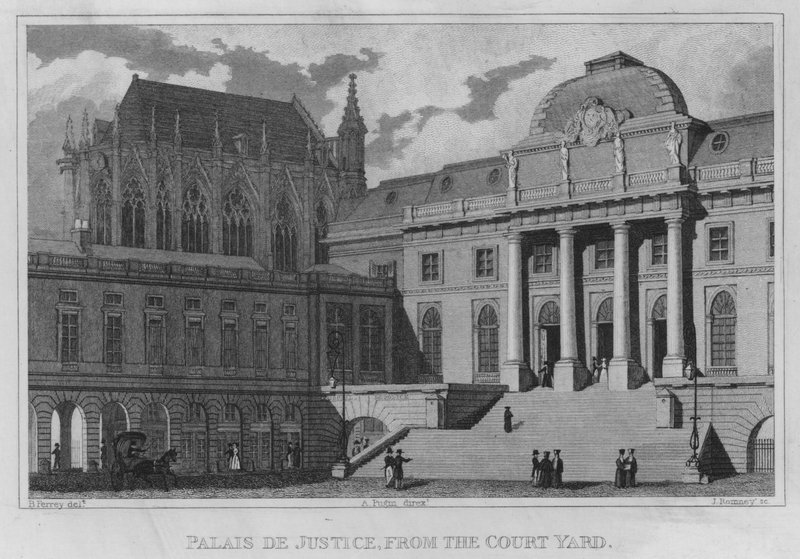 Paryż, Palais De Justice, z dziedzińca (rycina) autorstwa English School