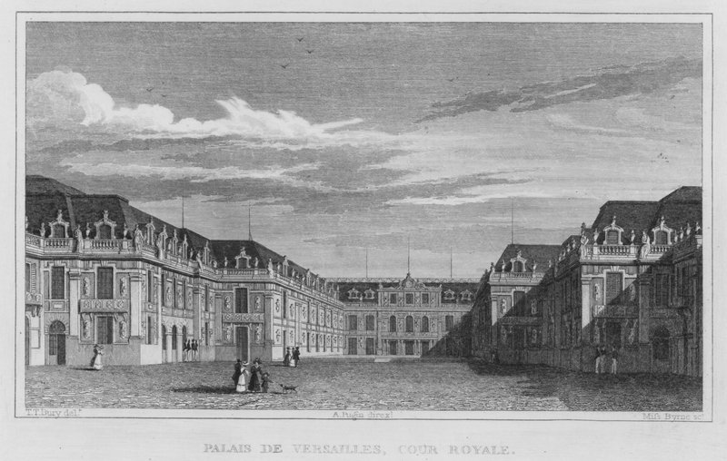Paryż, Pałac Wersalski, Dwór Królewski (rycina) autorstwa English School