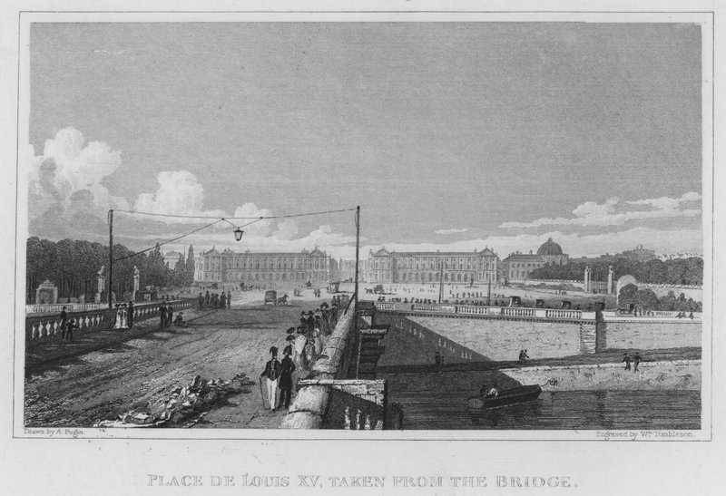Paryż, Place De Louis XV, zaczerpnięty z mostu (rycina) autorstwa English School