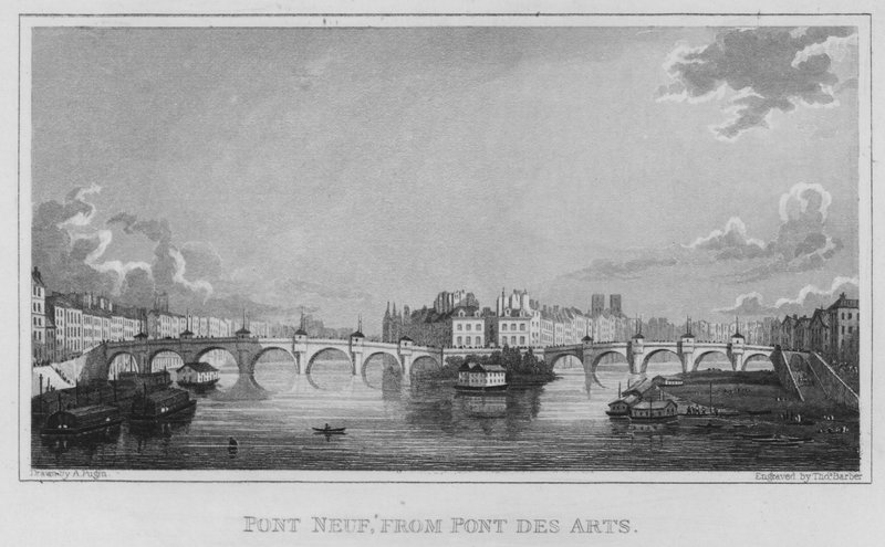 Paryż, Pont Neuf, z Pont Des Arts (grafika) autorstwa English School