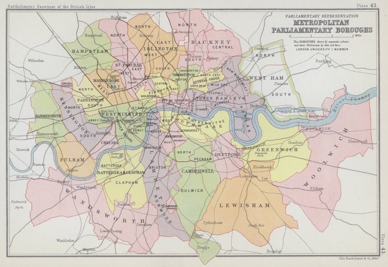 Reprezentacja parlamentarna, metropolitalne gminy parlamentarne (kolorowa litografia) autorstwa English School