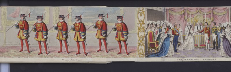 Fragment panoramy ślubu królowej Wiktorii, ok. 1840 r. (akwatinta ręcznie kolorowana) autorstwa English School