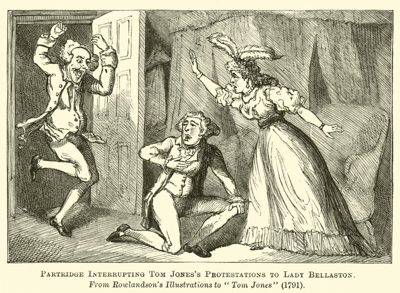 Kuropatwa przerywa protesty Toma Jonesa przed Lady Bellaston autorstwa English School