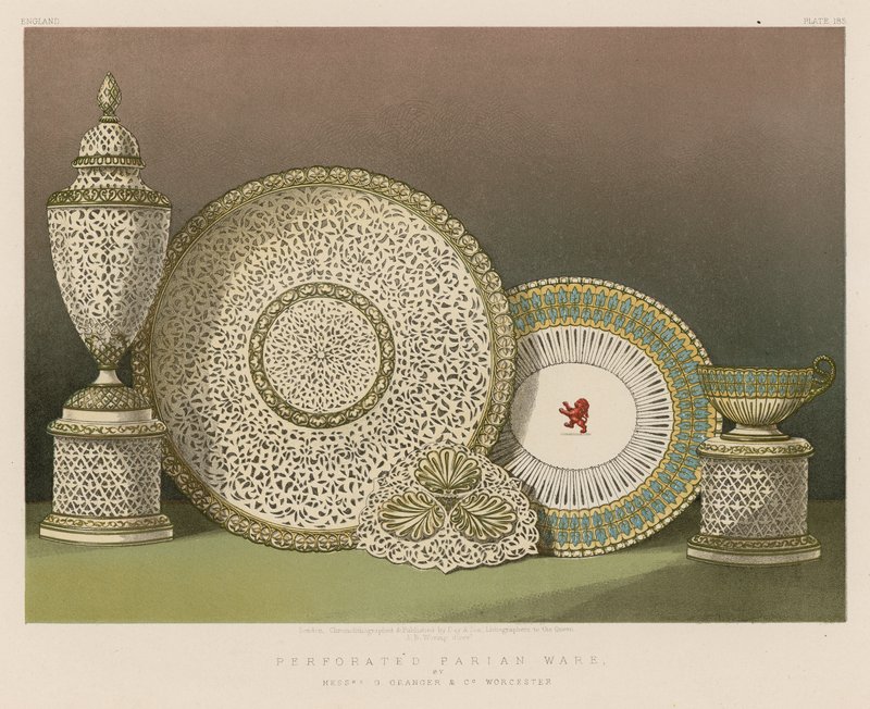 Perforowane naczynia Parian autorstwa panów G Granger and Co, Worcester autorstwa English School