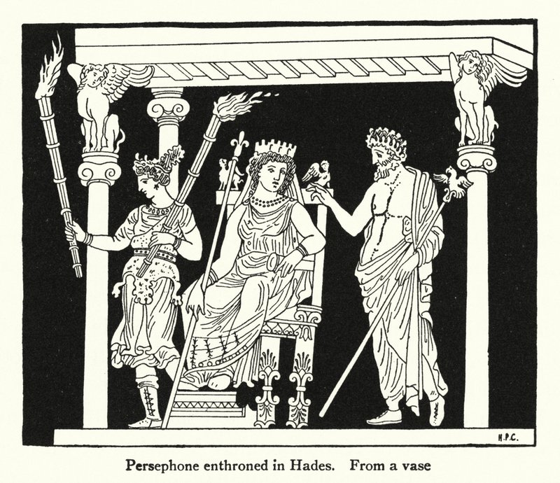 Persefona na tronie w Hadesie (lit) autorstwa English School