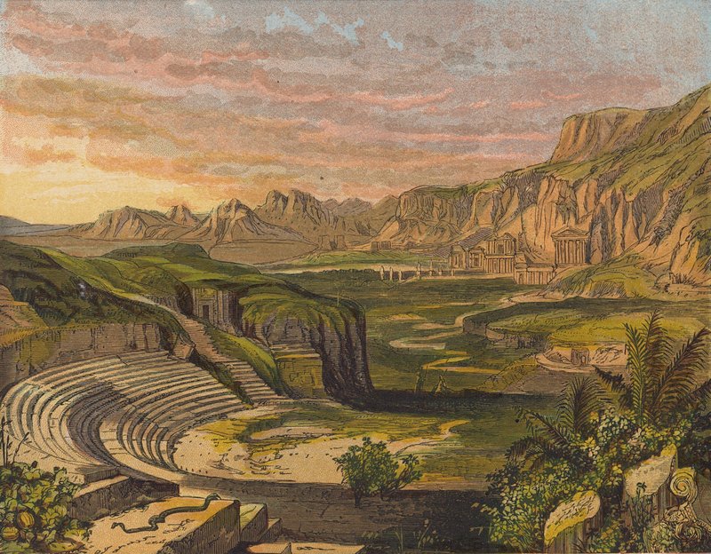 Petra, Jordania (kolorowa litografia) autorstwa English School