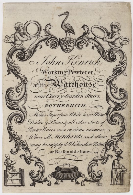 Pewterer, John Kenrick, karta handlowa autorstwa English School