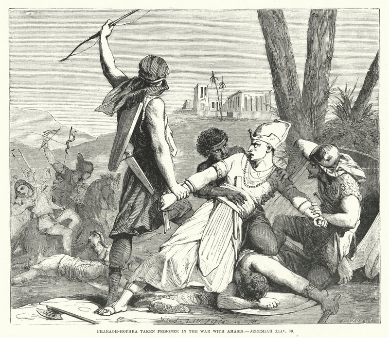 Faraon-Hofra wzięty do niewoli w wojnie z Amazysem, Jeremiasz XLIV, 30 lat (rycina) autorstwa English School