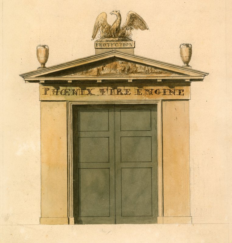 Phoenix Fire Engine House, Cockspur Street, Londyn (wc na papierze) autorstwa English School