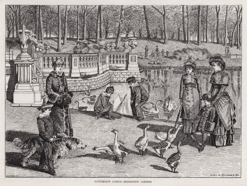 Malowniczy Londyn, Kensington Gardens (grafika) autorstwa English School