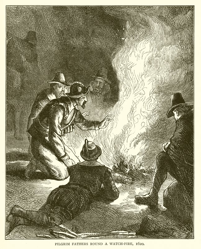 Ojcowie pielgrzymi wokół straży, 1620 autorstwa English School