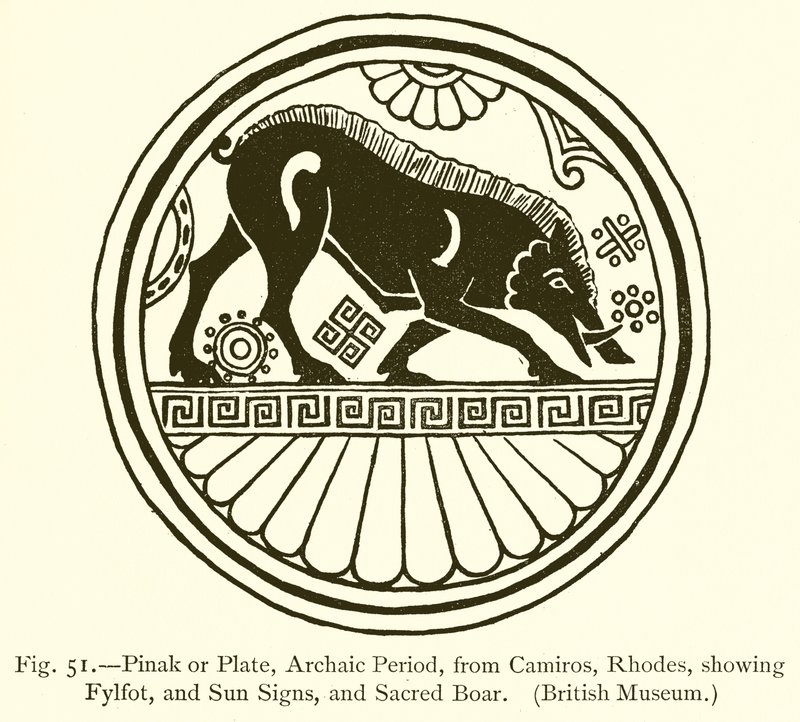 Pinak lub Plate, okres archaiczny, z Camiros, Rodos, przedstawiający Fylfota, Znaki Słońca i Świętego Dzika autorstwa English School