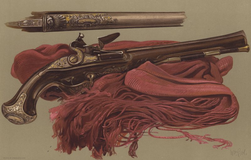 Pistolet Sir Ralpha Abercrombie i szarfa, za pomocą której ciało Sir Johna Moore