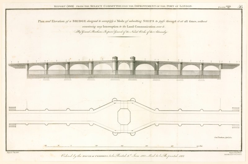 Zaplanuj most London Bridge zdolny do przepuszczania statków autorstwa English School