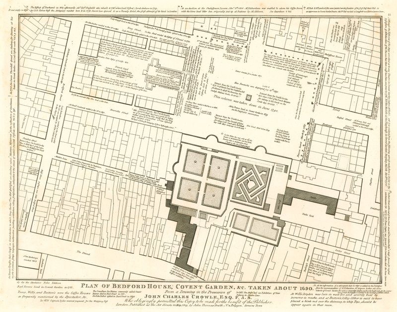 Plan Bedford House, Covent Garden, Londyn, wykonany około 1690 autorstwa English School