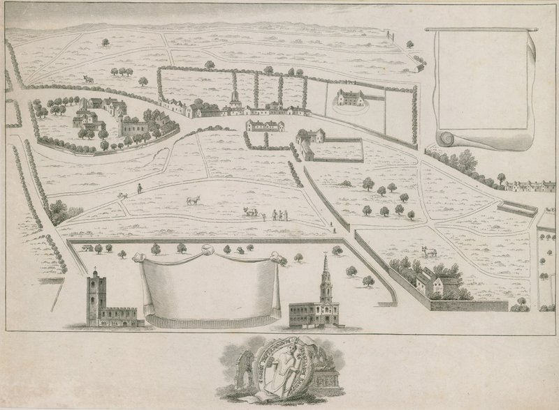 Plan północno-zachodnich przedmieść Londynu wokół St Giles in the Fields autorstwa English School