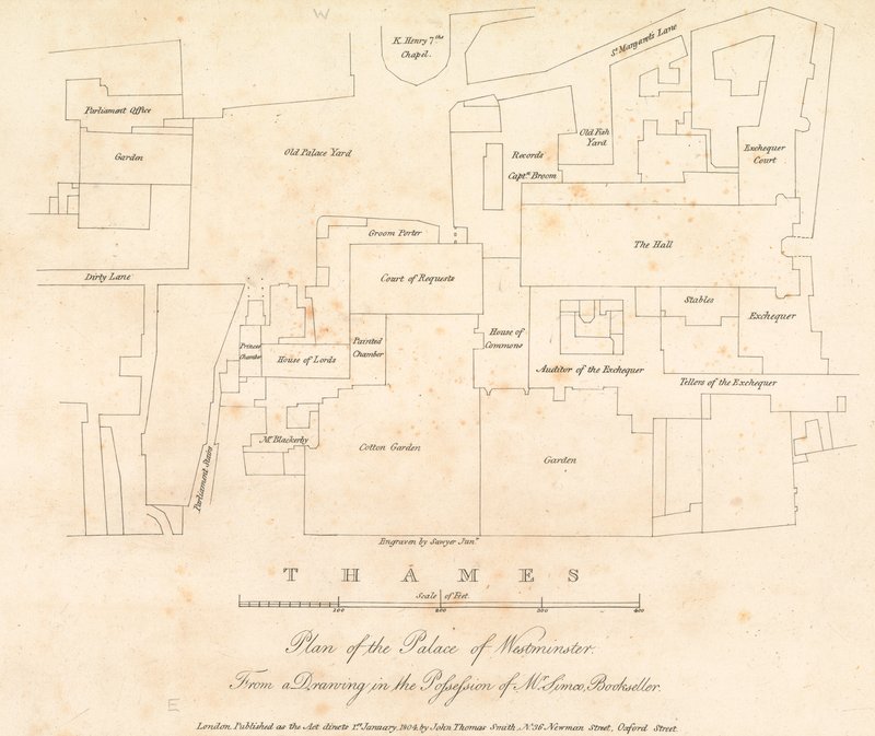 Plan Pałacu Westminsterskiego, Londyn autorstwa English School
