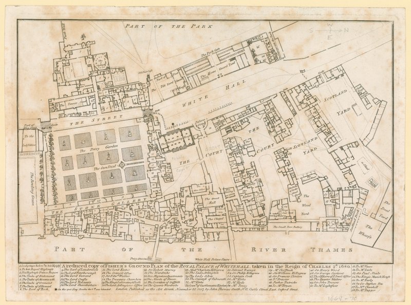Plan Pałacu Whitehall, wykonany za panowania Karola II, 1680 autorstwa English School