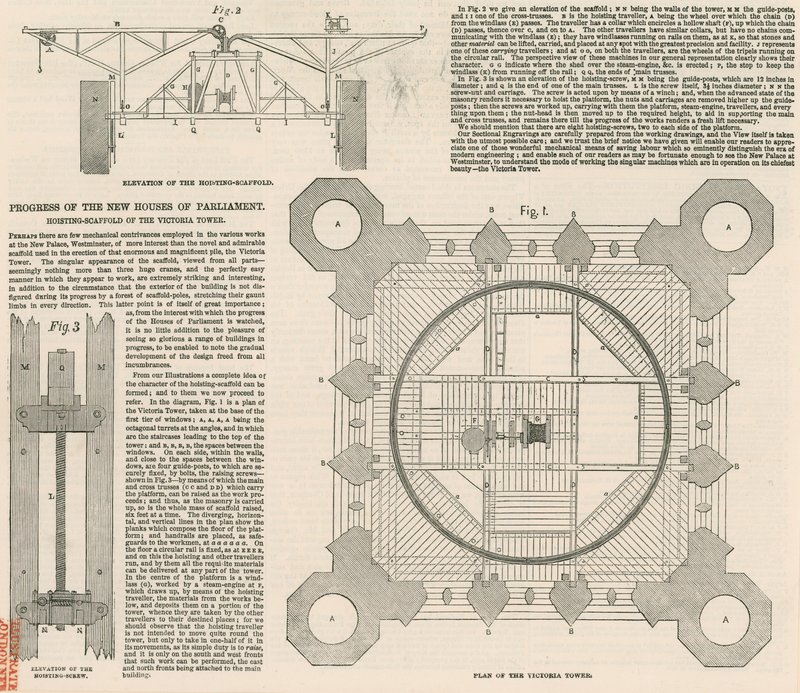 Plan Victoria Tower, Pałac Westminsterski, Londyn autorstwa English School