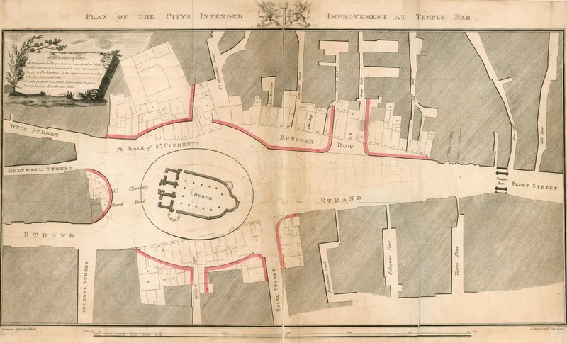 Plan zamierzonej poprawy miasta w Temple Bar w Londynie autorstwa English School