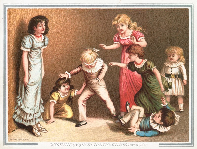 Granie w premię Blind Mans, kartka świąteczna autorstwa English School