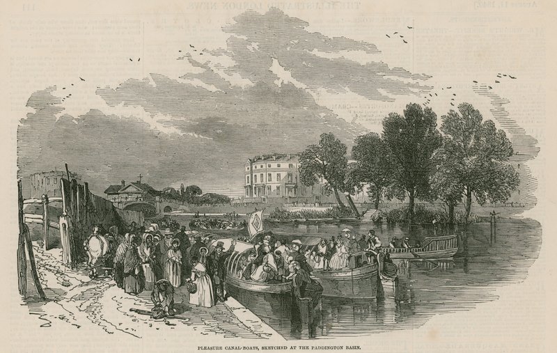 Łodzie rekreacyjne, naszkicowane w Paddington Basin, Regents Canal, Londyn autorstwa English School