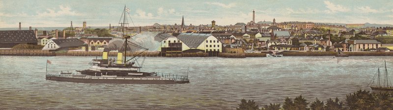 Plymouth: Devonport i HMS Devastation (kolor lito) autorstwa English School