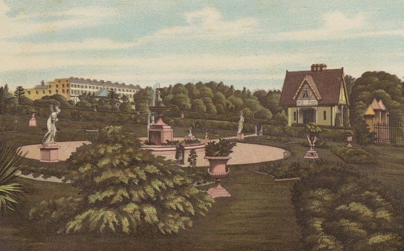 Plymouth: Swiss Lodge and Gardens, Devonport Park (kolor lito) autorstwa English School
