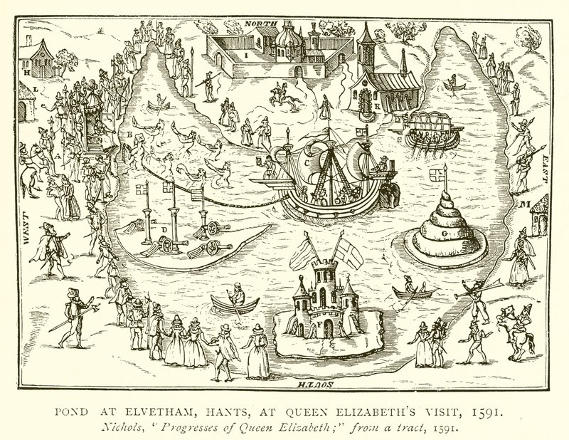 Staw w Elvetham, Hants, podczas wizyty królowej Elżbiety, 1591 autorstwa English School